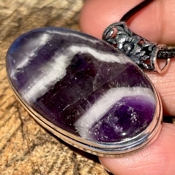 Deep Purple Chevron Amethyst Pendant 1 1/4”x 2” - Picture 3 of 15
